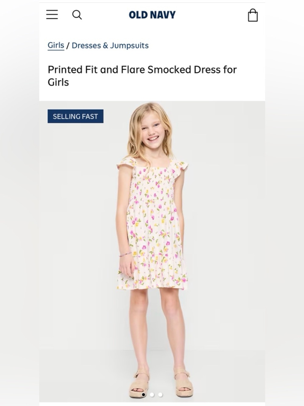 NWT! Old Navy Printed Fit and Flare Smocked Dress for Girls Size XS (5)